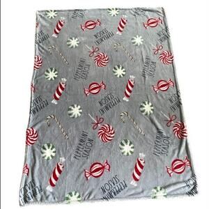 Rae Dunn Christmas Plush Throw Blanket "Peppermint Season" 50x70